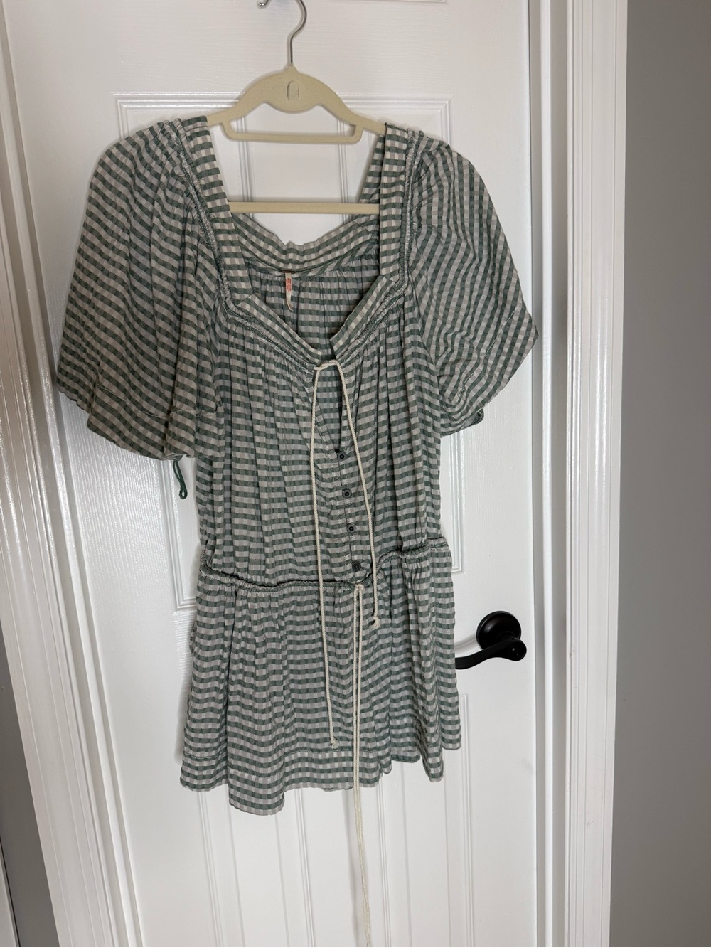 Free People Green and White Striped Button-Front Romper with Tie